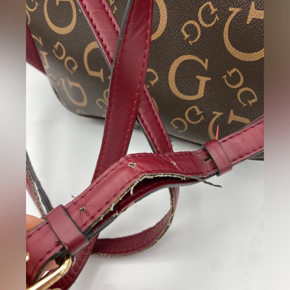 Guess Vintage Maroon Strap Brown Logo Backpack - Picture 8 of 14